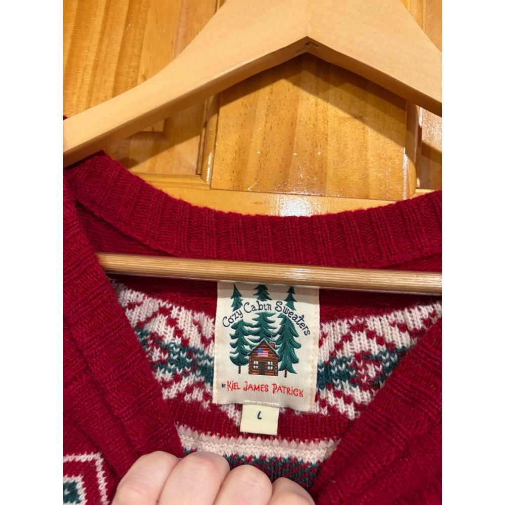 Kiel James Patrick Cabin Sweater Wool Fair Isle Christmas Trees Cozy L - Picture 2 of 9
